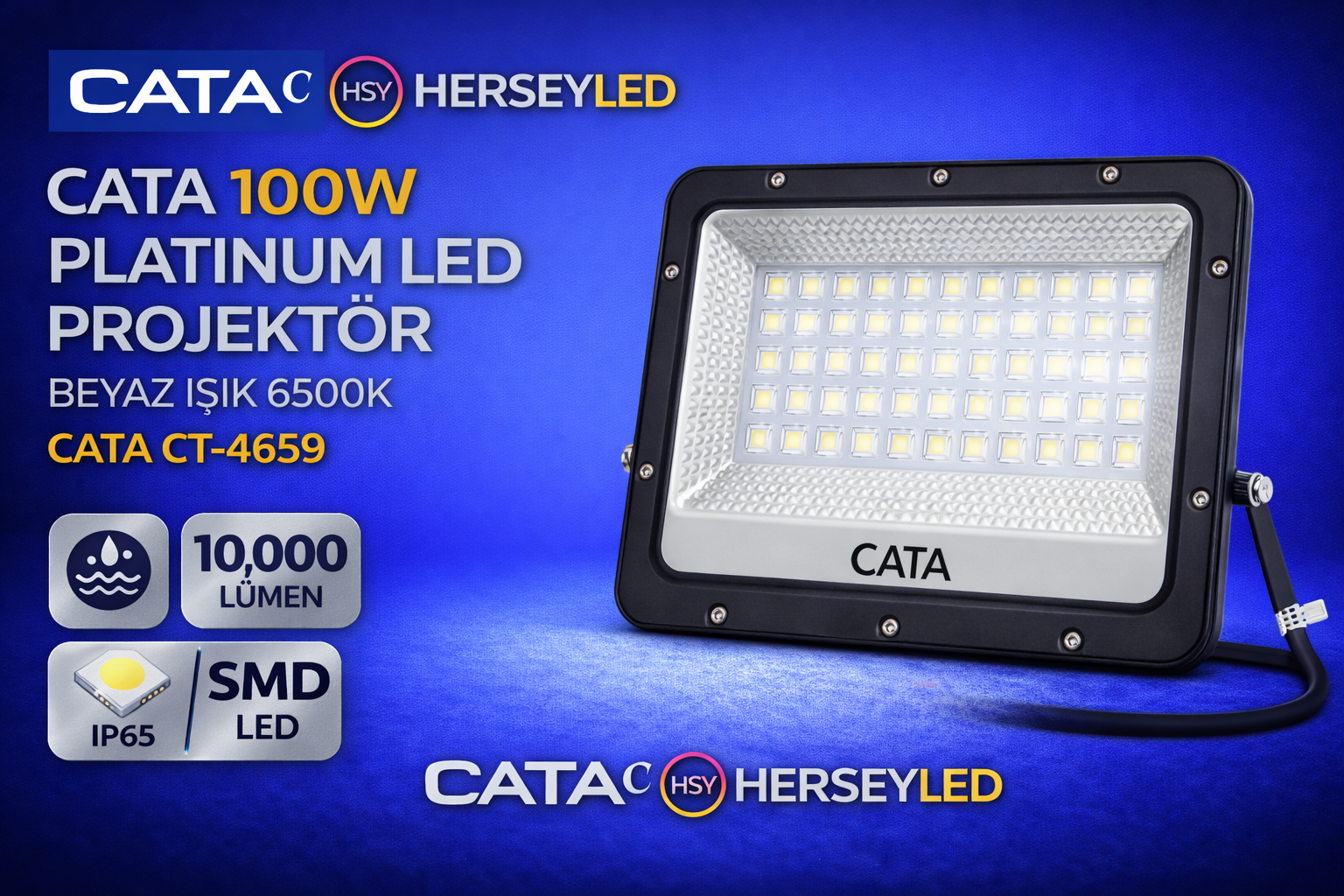 CATA 100W PLATİNUM LED PROJEKTÖR BEYAZ IŞIK 6500K CATA CT-4659