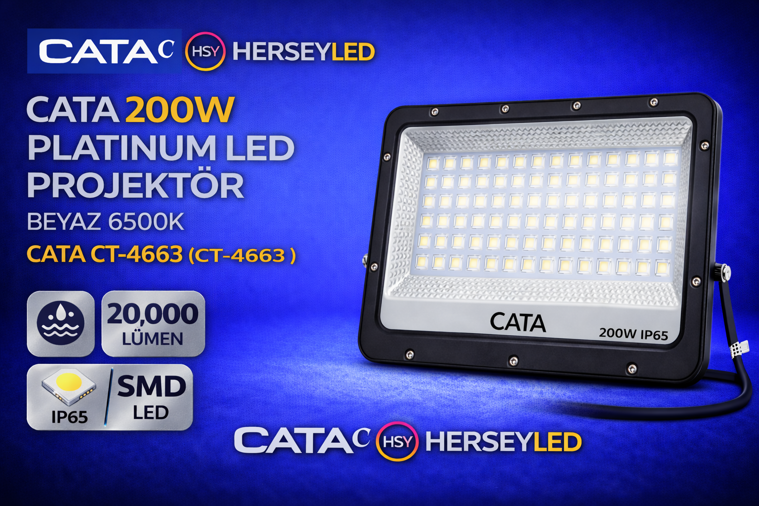CATA 200W PLATINUM LED PROJEKTÖR BEYAZ 6500K CATA CT-4663