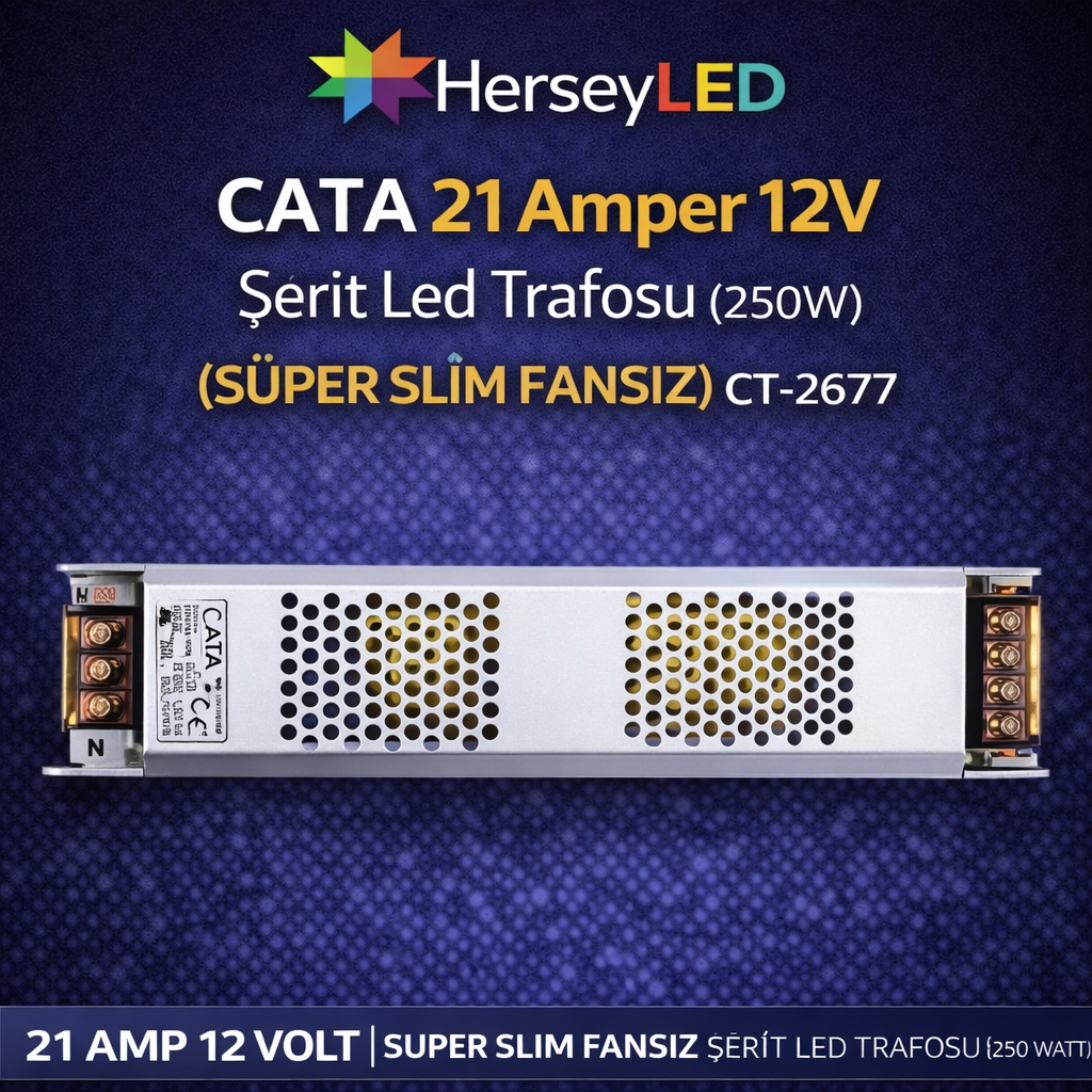 CATA 21 Amper 12v Şerit Led Trafosu (250W) (SÜPER SLİM FANSIZ) CT-2677
