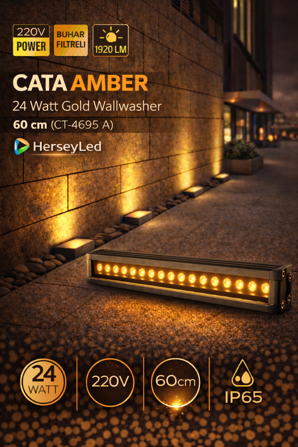 Cata 24 Watt Gold Wallwasher 60 cm Amber Renk CT-4696