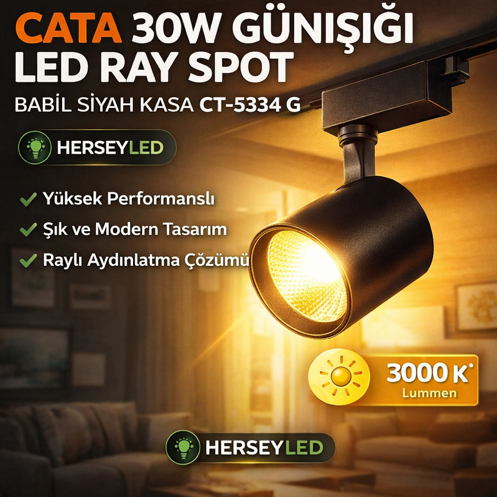 CATA 30W GÜNIŞIĞI BABİL SİYAH KASA LED RAY SPOT CT-5334 G