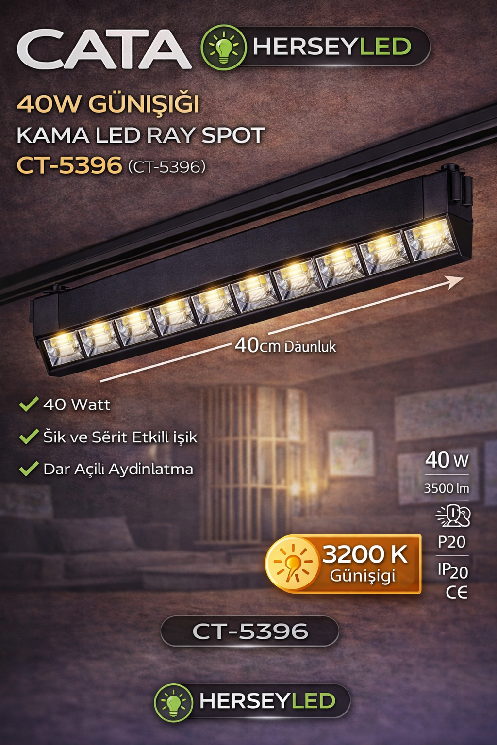 CATA 40W GÜNIŞIĞI KAMA LED RAY SPOT CT-5396