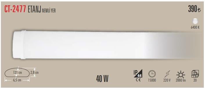 CATA 40W LEDLİ ETANJ ARMATÜR NEMLİ YER BEYAZ IŞIK 6500K 220V CT-2477