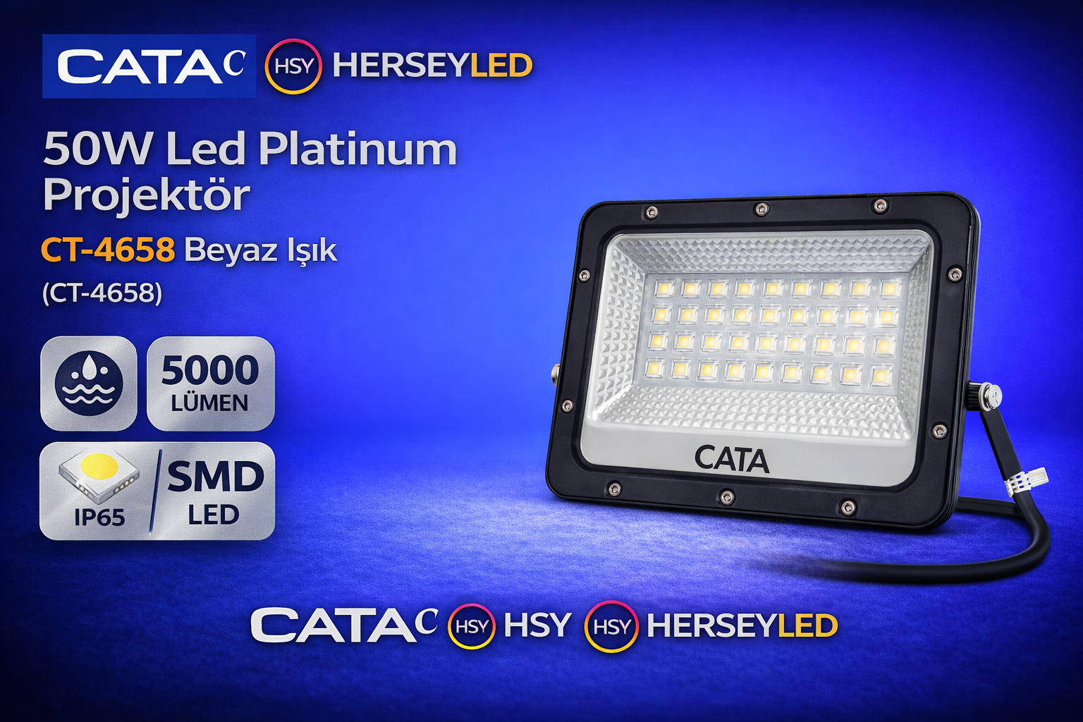 CATA 50W Led Platınum Projektör CT-4658 Beyaz Işık