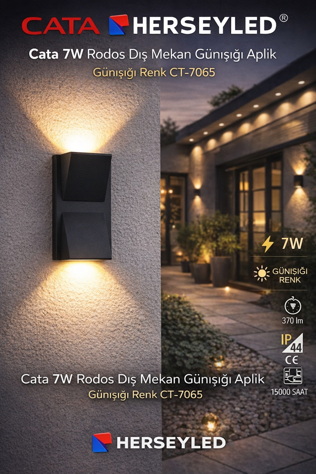 Cata 7W Rodos Dış Mekan Günışığı Aplik Günışığı Renk CT-7065