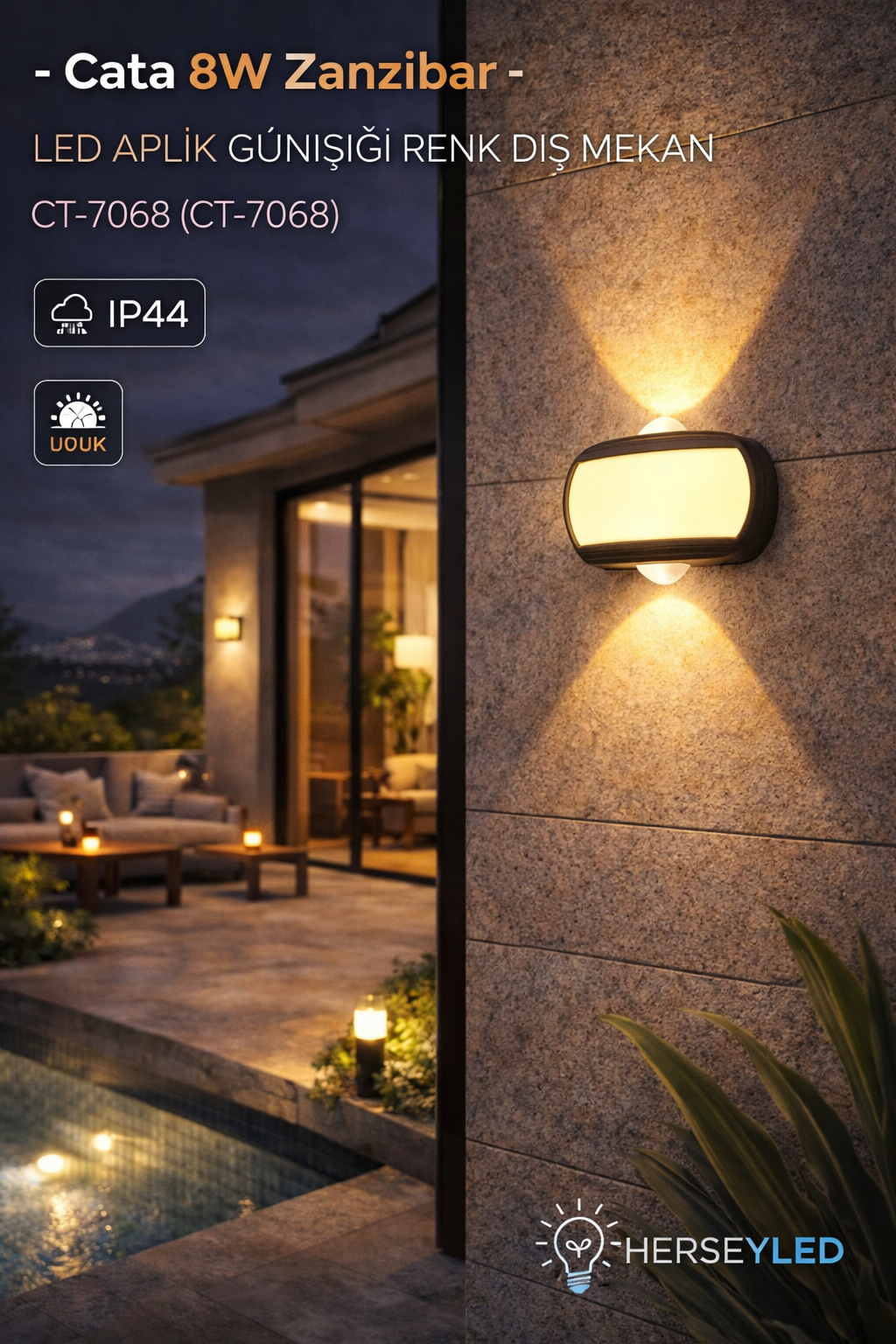 Cata 8W Zanzibar Led Aplik Günışığı Renk Dış Mekan CT-7068
