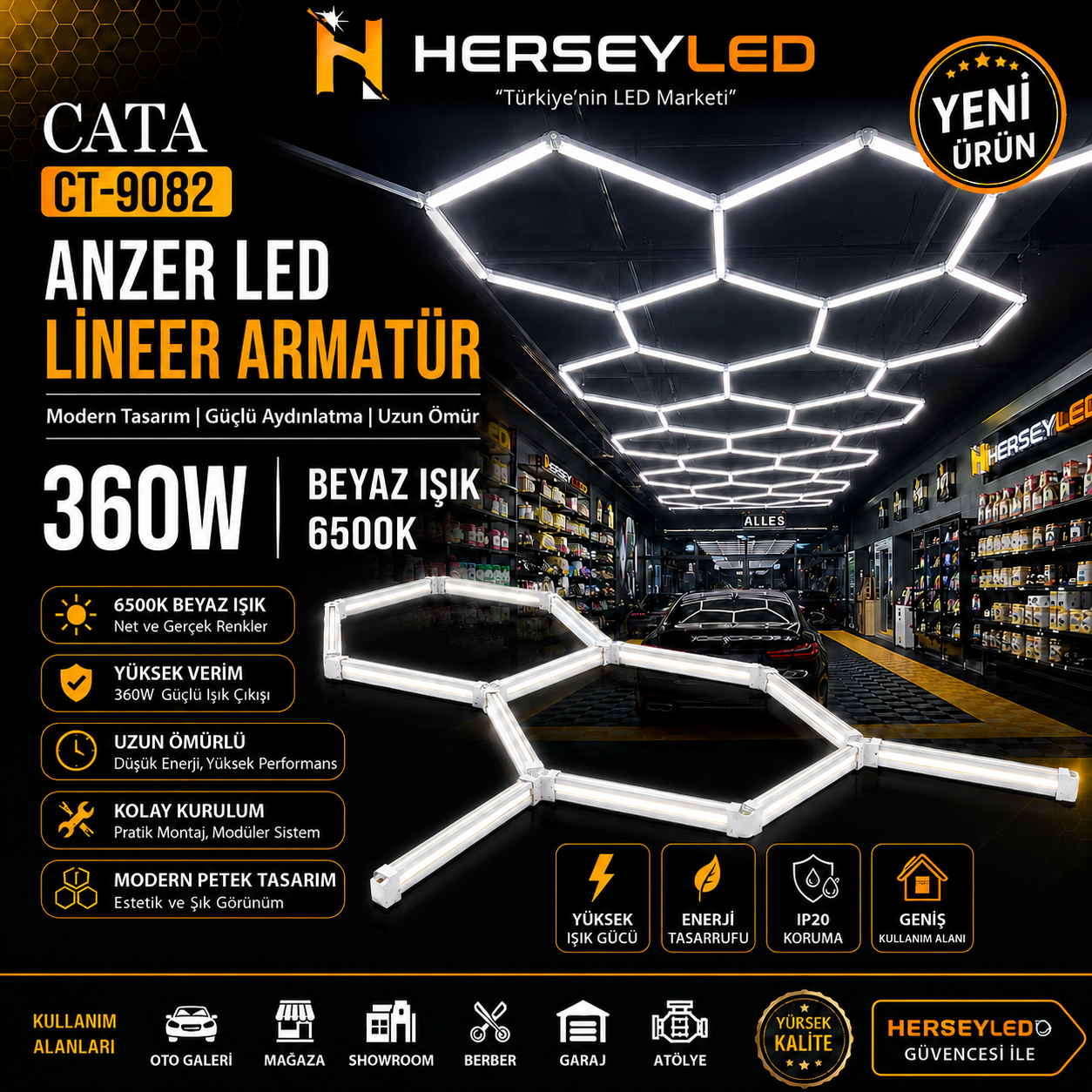 CATA  ANZER LED LİNEER ARMATÜR BEYAZ IŞIK 360W CT-9082