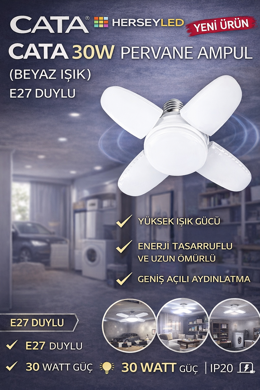 CATA (CT-1151) 30W PERVANE AMPUL ( BEYAZ IŞIK ) E27 DUYLU
