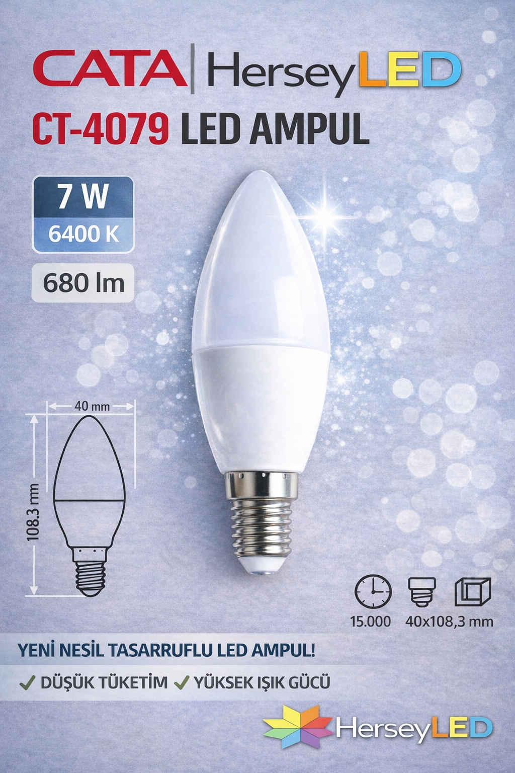 CATA CT-4079 7W BEYAZ IŞIK LED BUJİ AMPUL E14 DUYLU