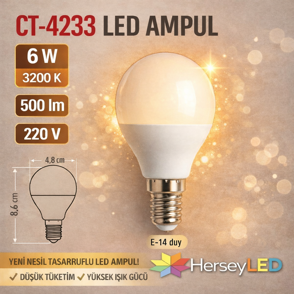 CATA CT-4233 Günışığı LED Ampul 6W E14 - 3200K Sıcak Işık