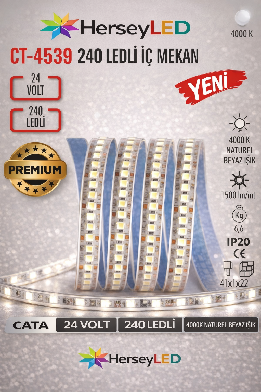 Cata CT-4539 24V 4000K Ilık Beyaz Işık 240 LED İç Mekan Şerit LED (5 Metre)