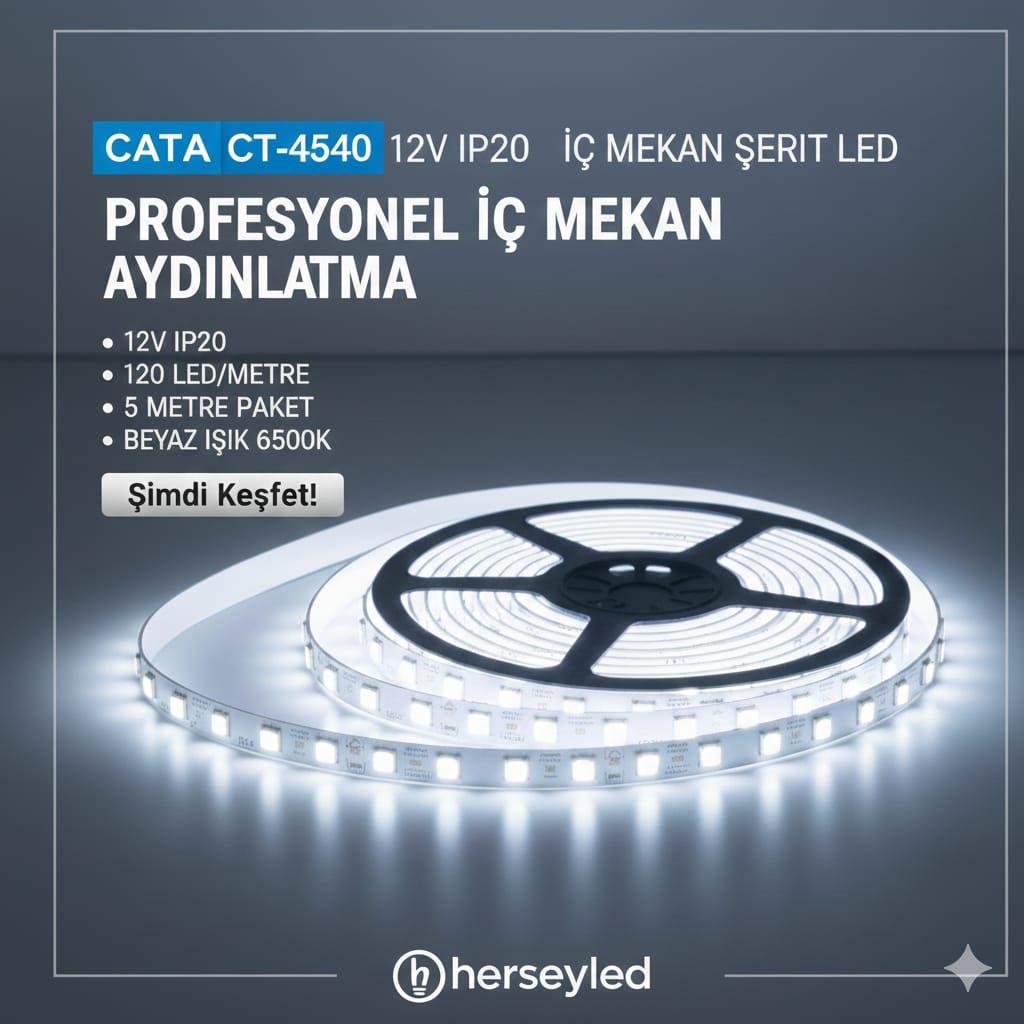 Cata CT-4540 12V 120 LED Beyaz ışık 6500K İç Mekan Şerit LED (5 Metre)