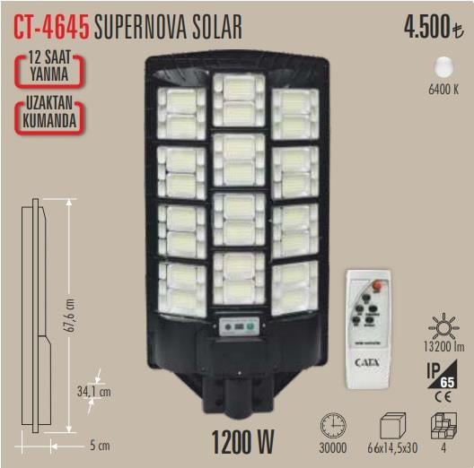 CATA CT-4645 SÜPERNOVA 1200W SOLAR SOKAK ARMATÜRÜ KUMANDALI