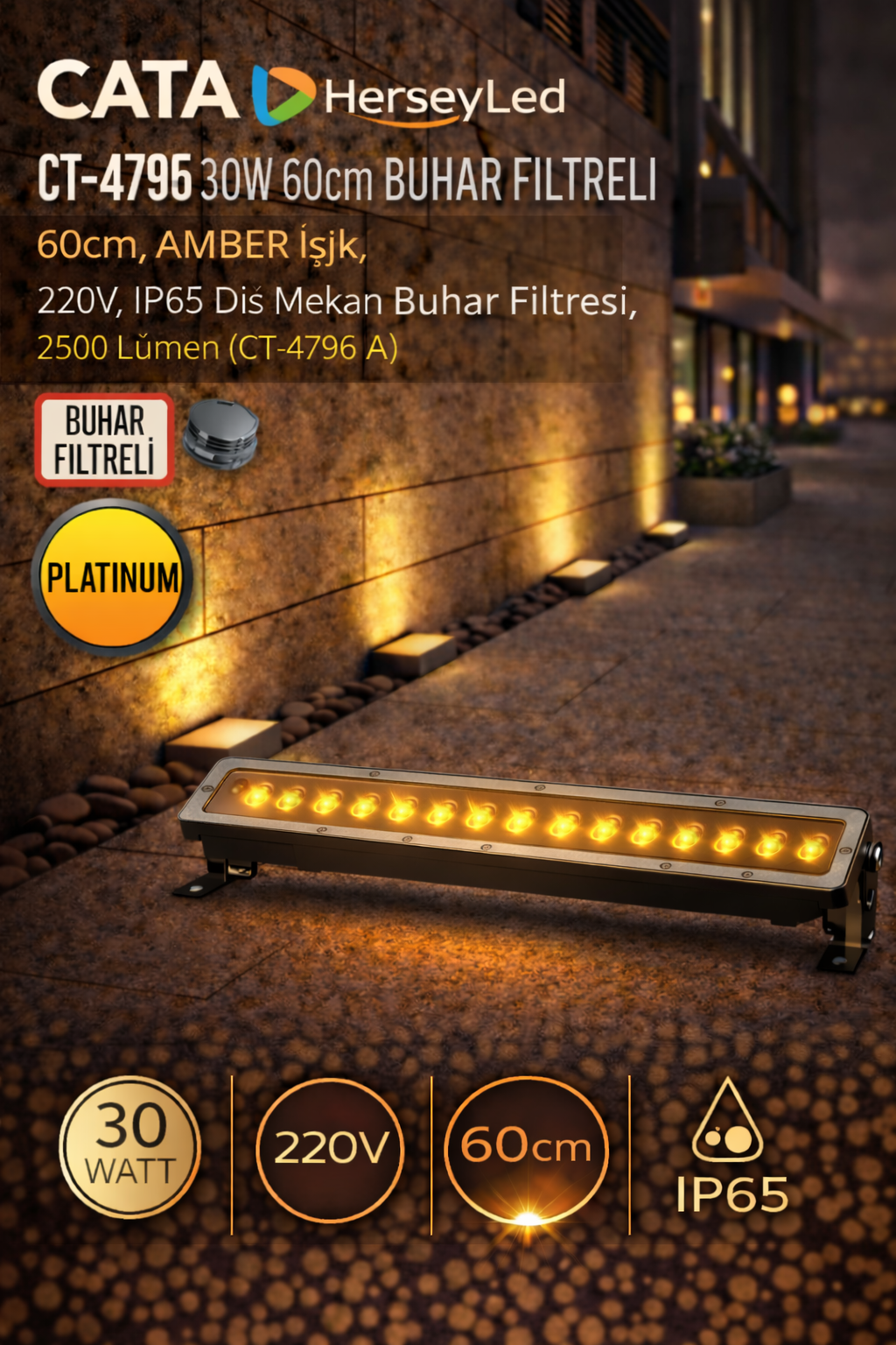 Cata CT-4796 30W 60cm Buhar Filtreli Wallwasher AMBER