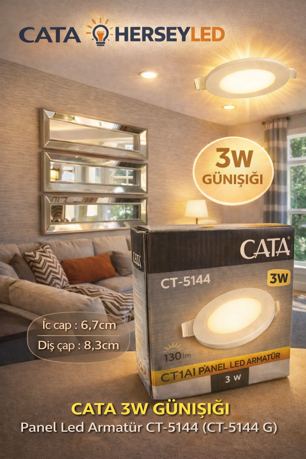 CATA  CT-5144 3W GÜNIŞIĞI Panel Led Armatür CT-5144