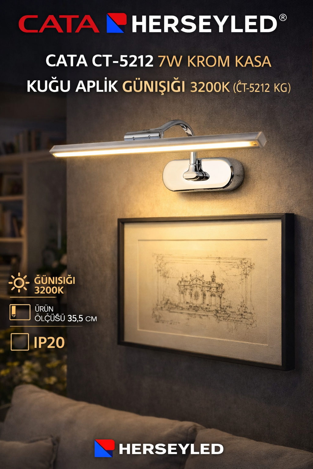 CATA CT-5212 7W KROM KASA KUĞU APLİK GÜNIŞIĞI 3200K