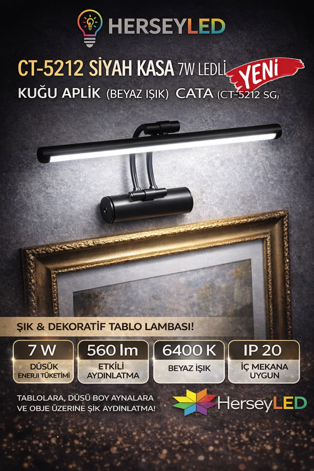 CATA (CT-5212) SİYAH KASA 7W LEDLİ KUĞU APLİK ( BEYAZ IŞIK )
