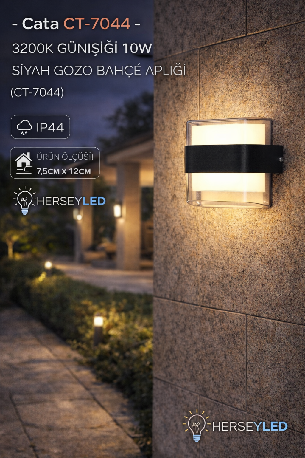 Cata CT-7044 3200K Günışığı 10W Siyah Gozo Bahçe Apliği