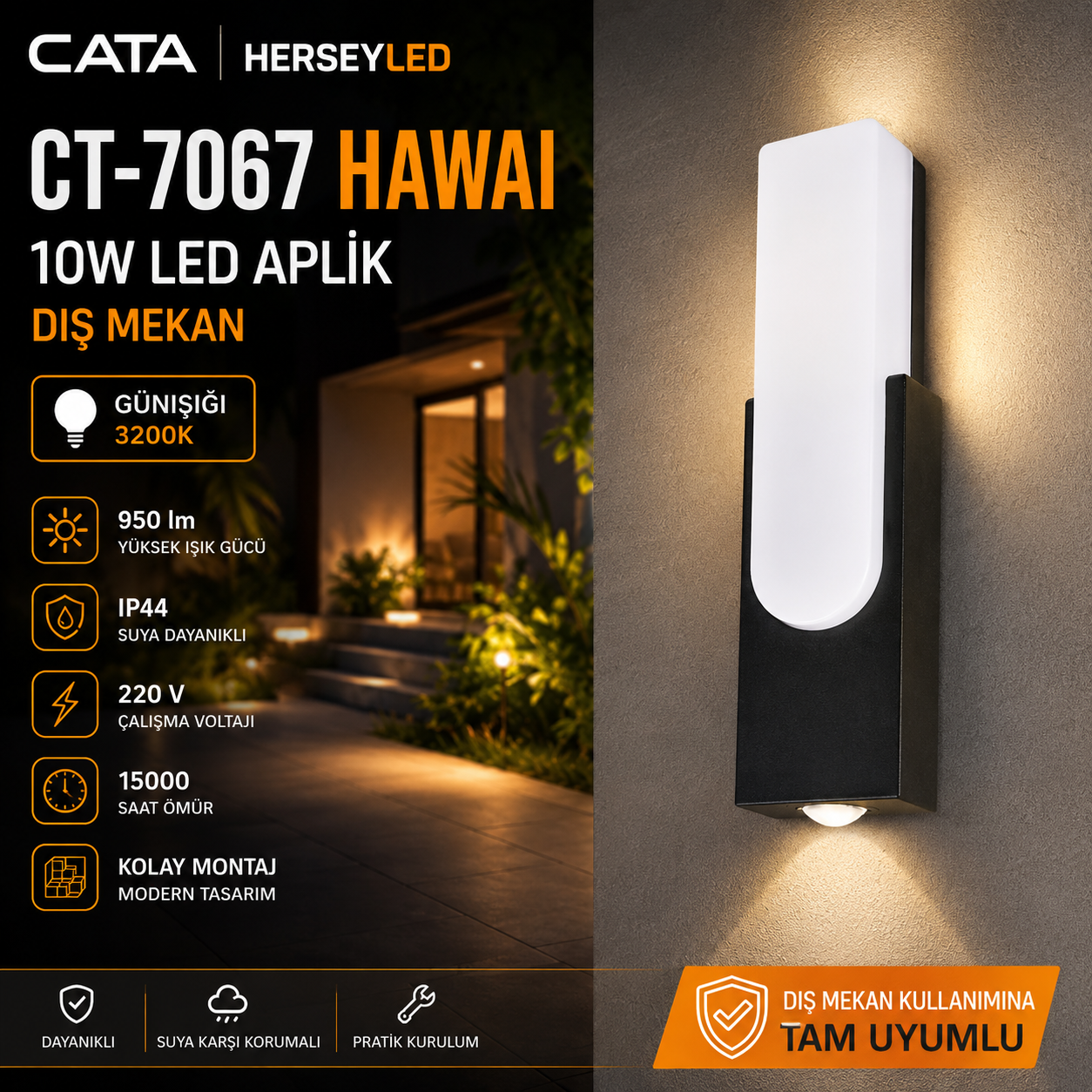 CATA CT-7067 10W HAWAİ LED APLİK DIŞ MEKAN GÜNIŞIĞI 3200K