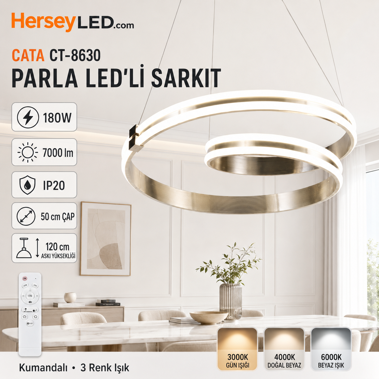 CATA CT-8630 PARLA LEDLİ AVİZE
