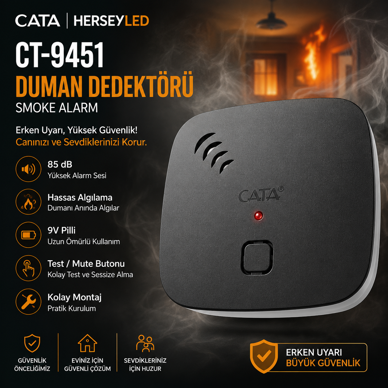 CATA CT-9451 DUMAN DEDEKTÖRÜ (PİLLİ)