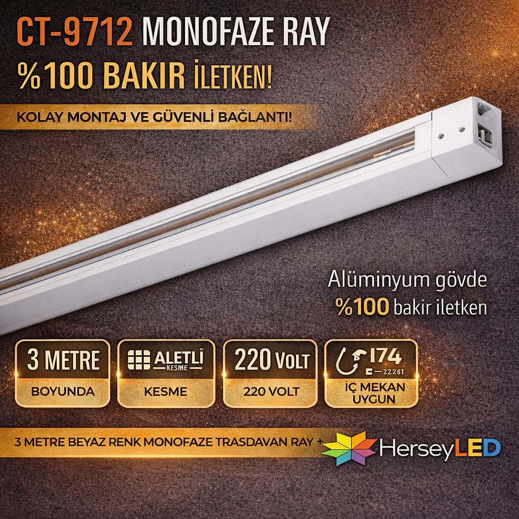 CATA CT-9712 MONOFAZE RAY ( 3-MT )  BEYAZ KASA - TAM BAKIR - ALİMİNYUM GÖVDE