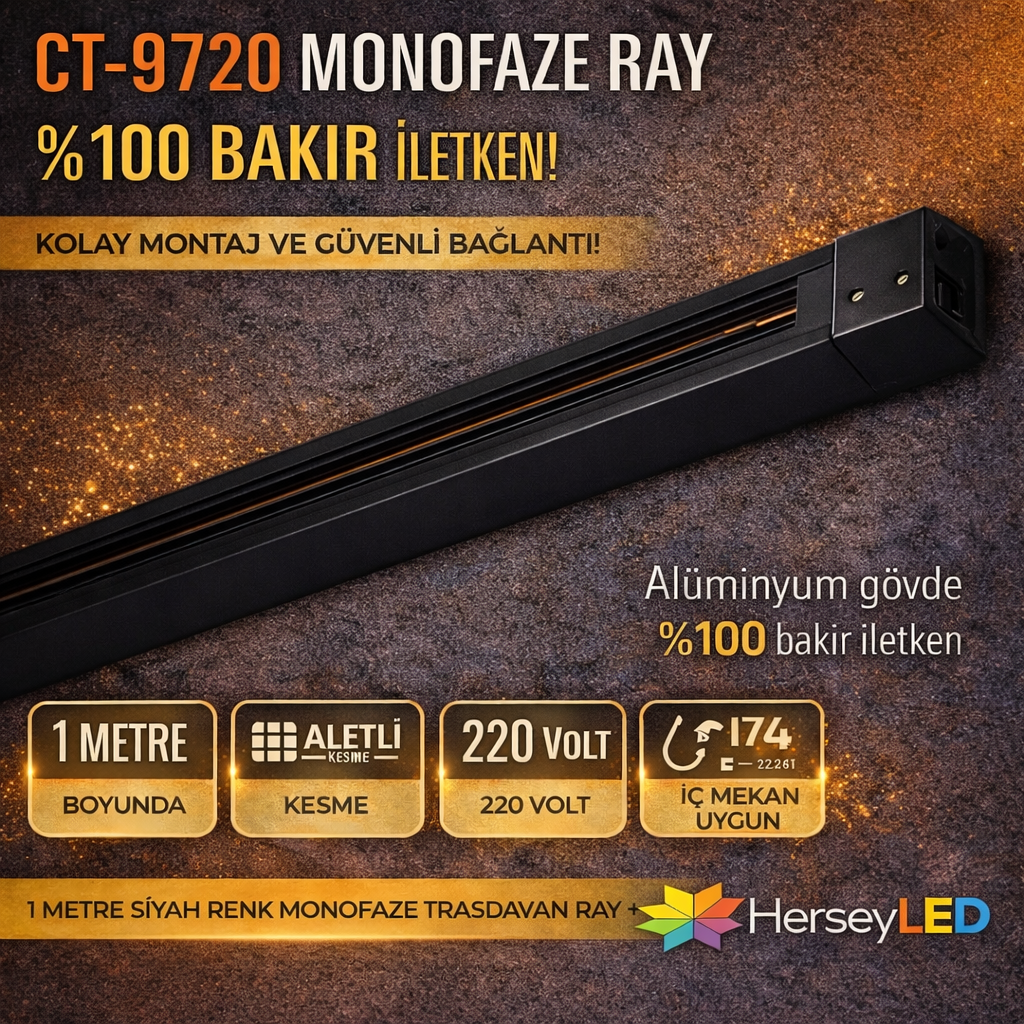 CATA CT-9720 MONOFAZE RAY ( 1-MT )  SİYAH KASA - TAM BAKIR - ALİMİNYUM GÖVDE