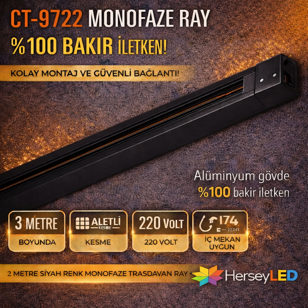 CATA CT-9722 MONOFAZE RAY ( 3-MT )  SİYAH KASA - TAM BAKIR - ALİMİNYUM GÖVDE