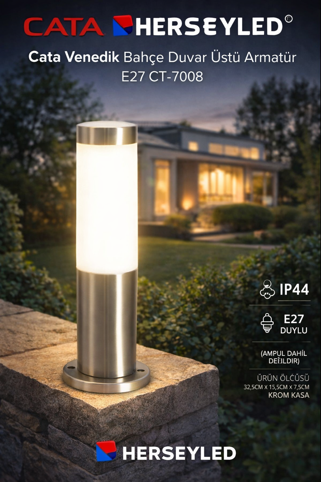 Cata Venedik Bahçe Duvar Üstü Armatür 30CM E27 CT-7008