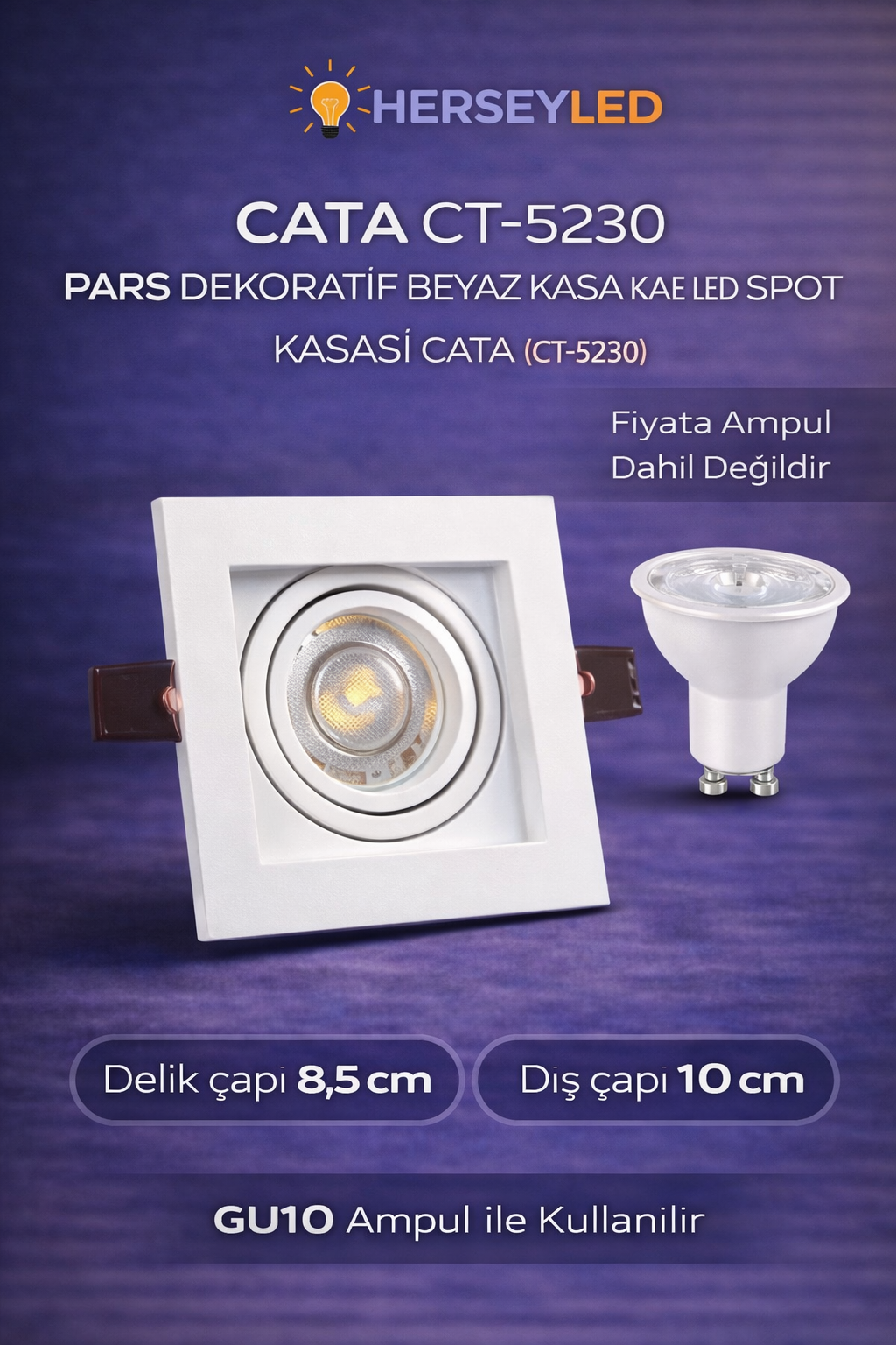 CT-5230 PARS DEKORATİF BEYAZ KASA KARE LED SPOT KASASI CATA