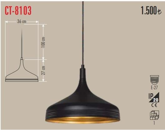 CT-8103 CATA Modern Sarkıt Avize  #124; E27 Duylu Tekli Avize Modeli  #124; İç Mekan Aydınlatma