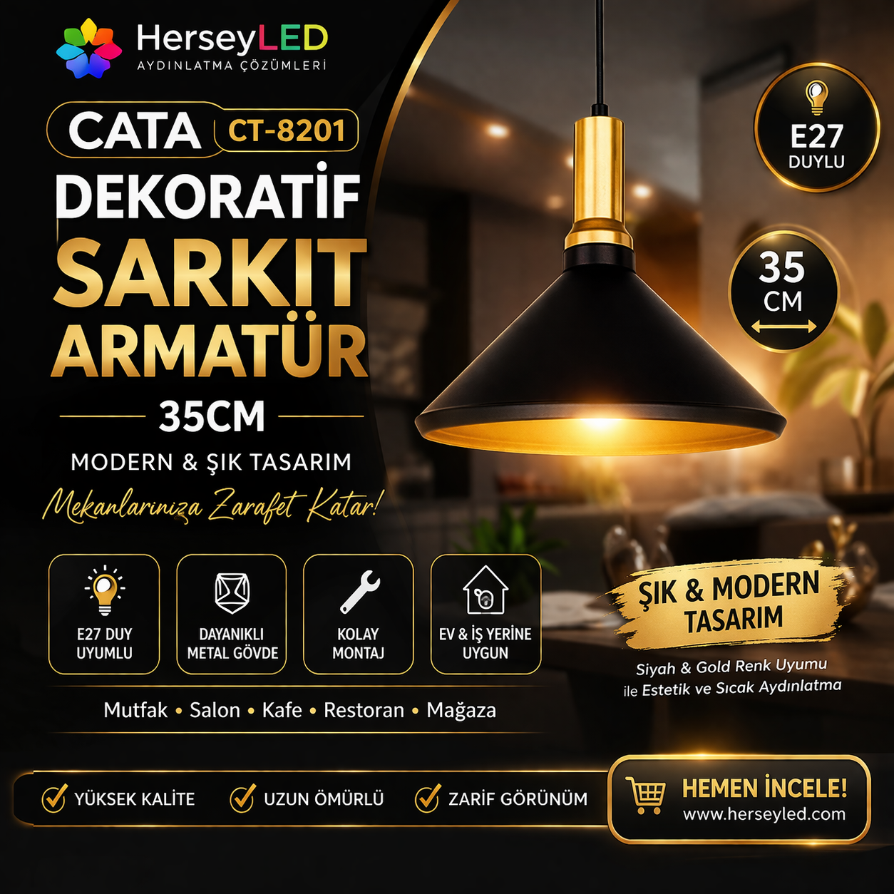 CT-8201 DEKORATİF SARKIT ARMATÜR 35CM