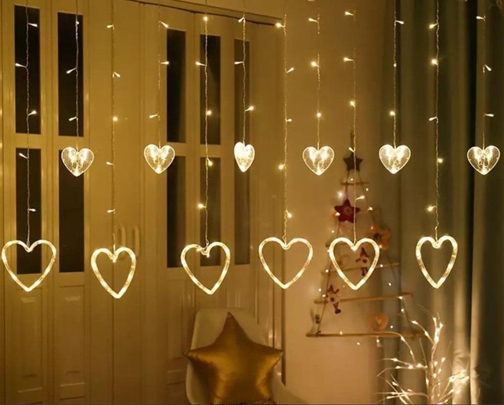 Dekoratif Animasyonlu Kalpli Led Perde Led Işık Saçak Led Perde Yılbaşı Süs