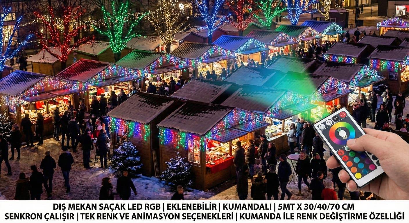 Dış mekan Saçak led RGB ışıklı / Kumandalı / Eklenebilir /  244 ledli , 5 metre genişlik  ( 30-40-70 saçak boyları )