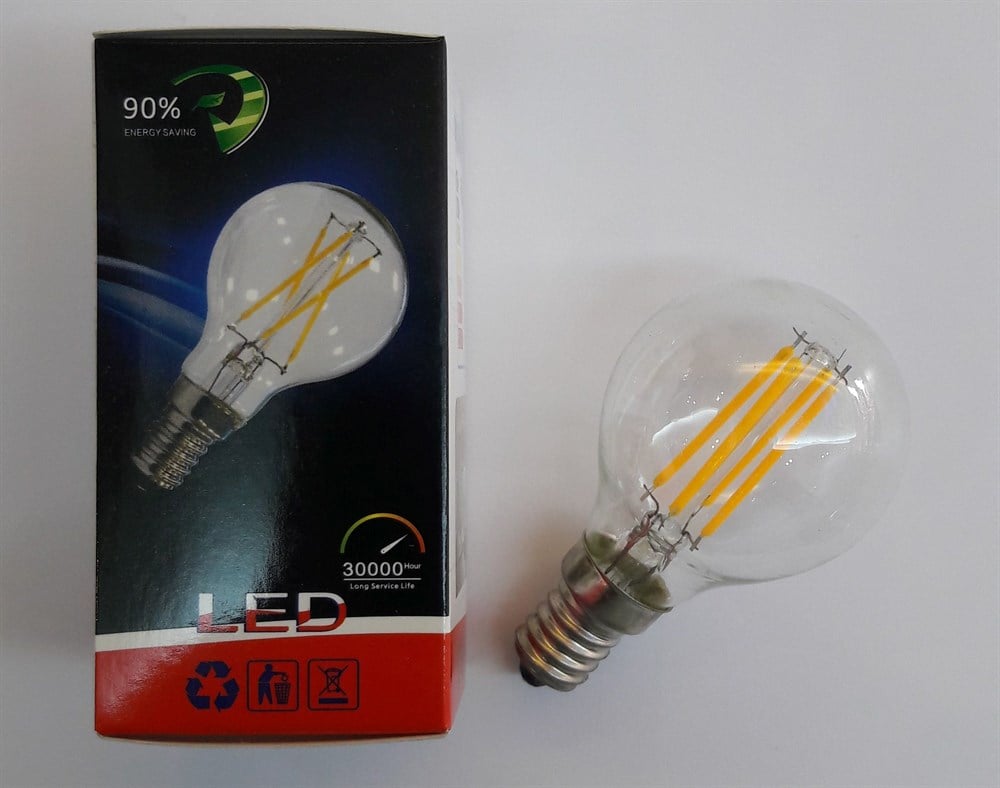 E14 DUY 220VOLT 4 WATT FLAMANLI AMPUL- 2700K GÜNIŞIĞI - CAM RENGİ : ŞEFFAF