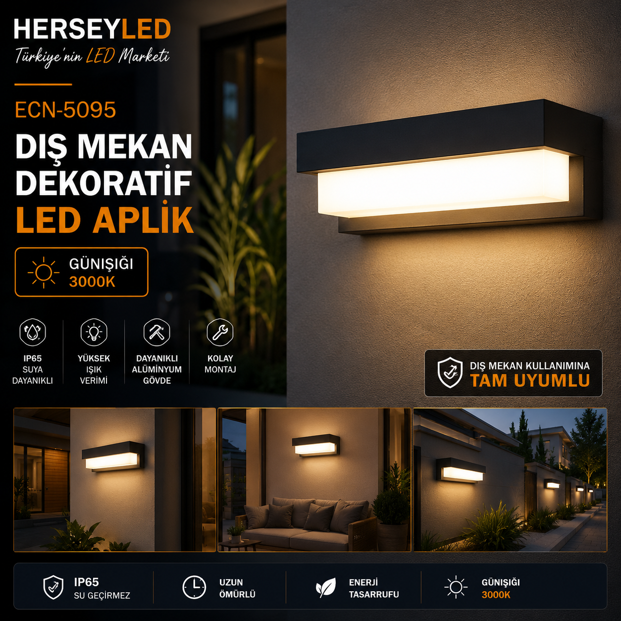 ECN-5095 DIŞ MEKAN DEKORATİF LED APLİK GÜNIŞIĞI 3000K