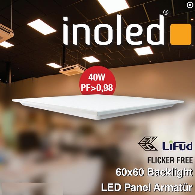 ENEC DRIVER 60X60 BACKLIGHT LED PANEL BEYAZ ENEC SÜRÜCÜLÜ FLICKER FREE 40W YÜKSEK LÜMEN İNO-4274-01