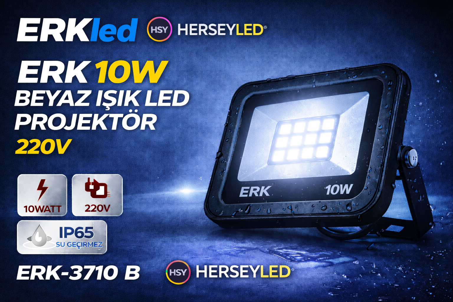 ERK 10W BEYAZ 6500K LED PROJEKTÖR 220V ERK-3710 B