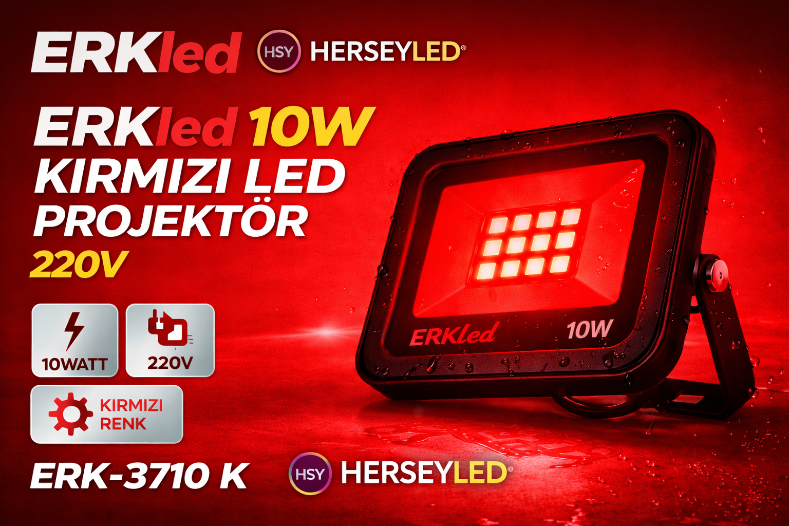 ERK 10W KIRMIZI LED PROJEKTÖR 220V ERK-3710 K