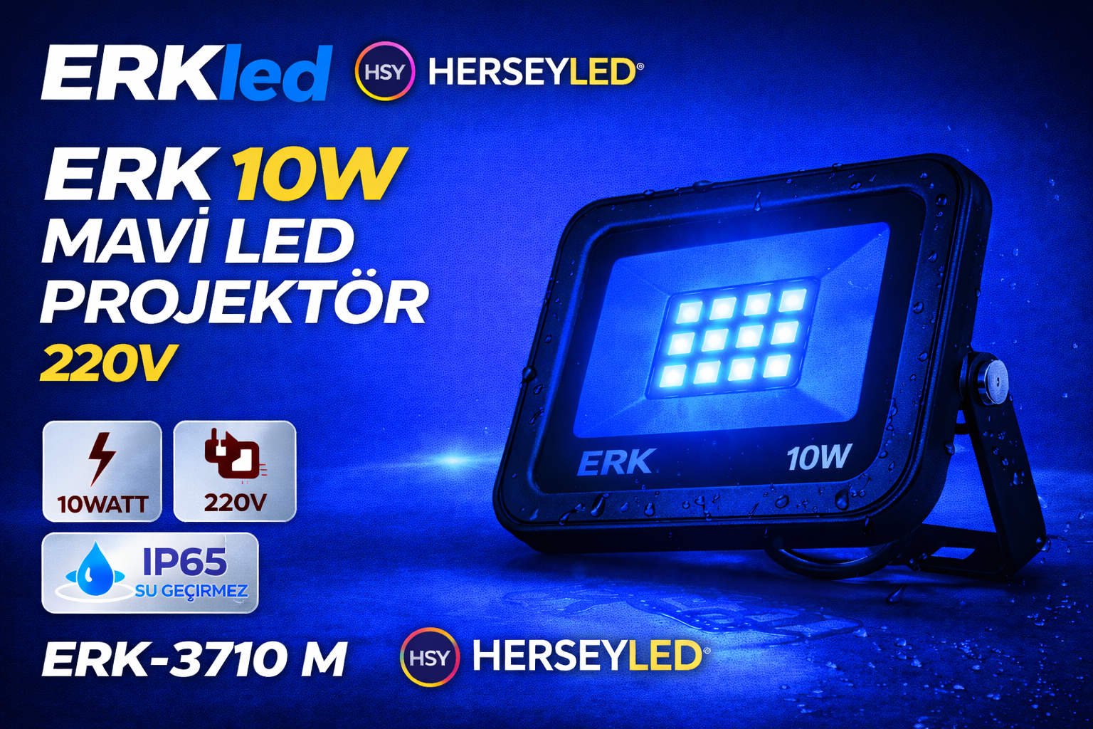 ERK 10W MAVİ LED PROJEKTÖR 220V ERK-3710 M