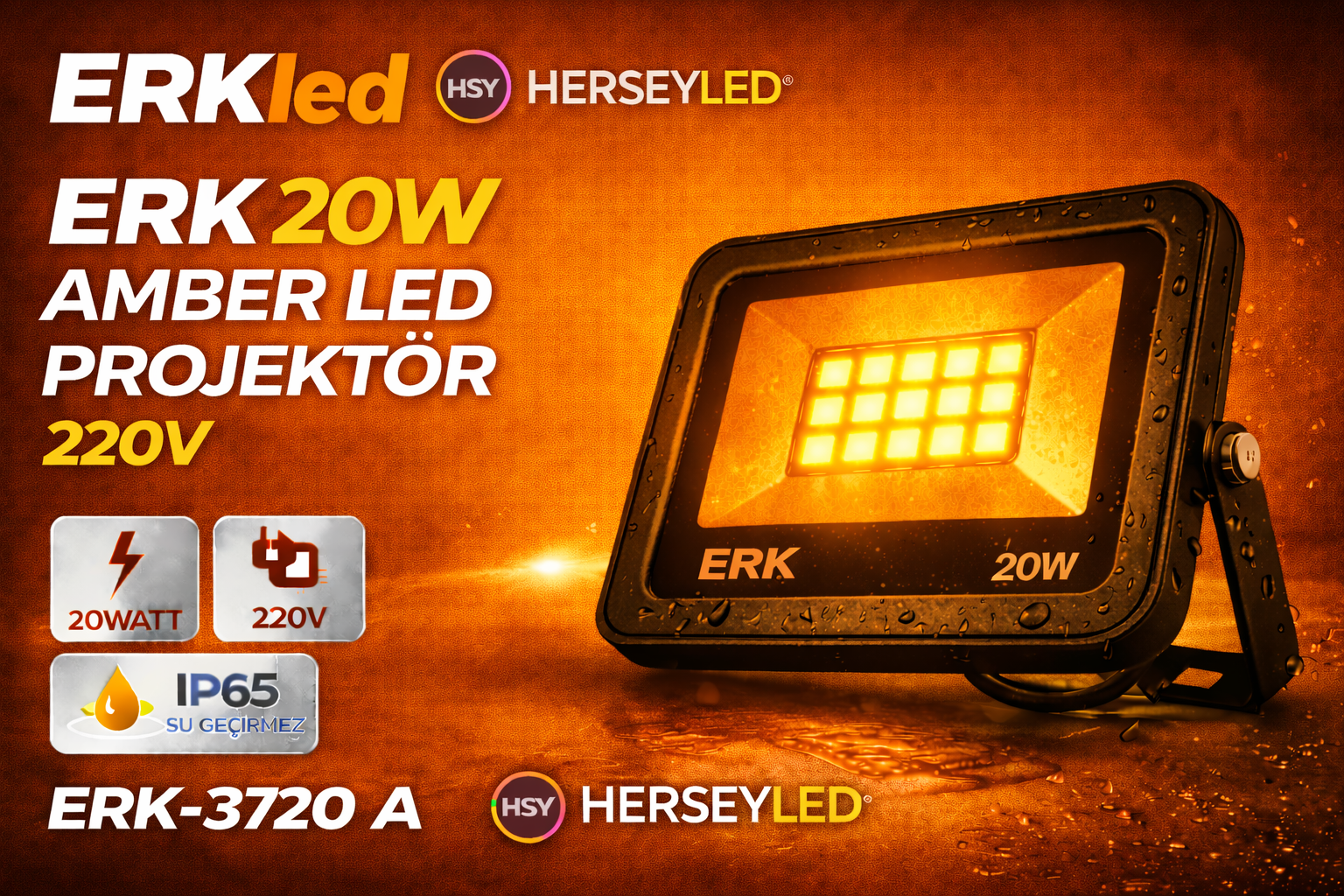 ERK 20W AMBER LED PROJEKTÖR 220V ERK-3720 A