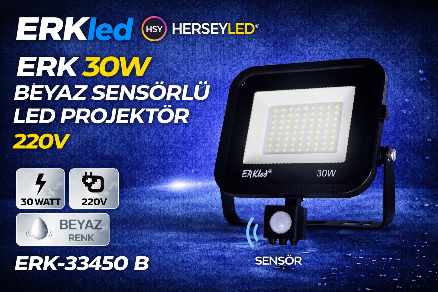 ERK 30W BEYAZ SENSÖRLÜ LED PROJEKTÖR ERK-33450 B