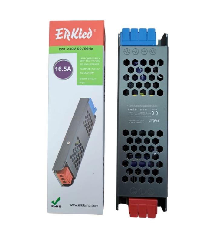 ERKLED ULTRA SLİM 12V IP20 200W 16,5 AMP LED TRAFO ERK-4005