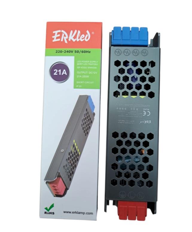 ERKLED ULTRA SLİM 12V IP20 250W 20 AMP LED TRAFO ERK-4006