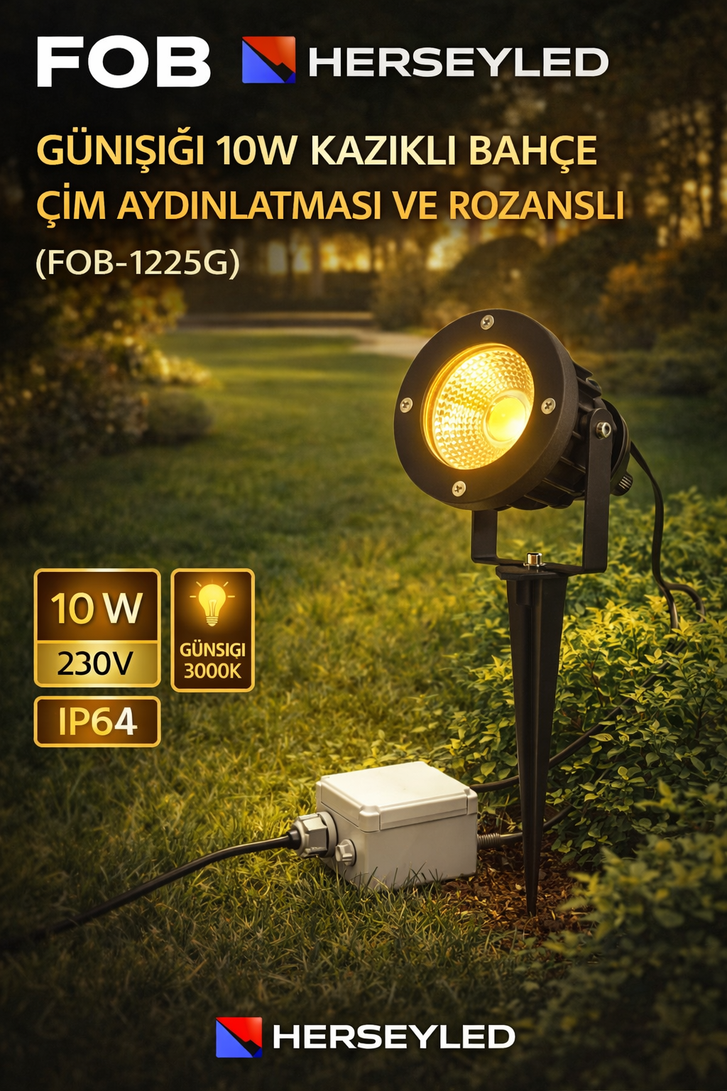 FOB- Günışığı 10W Kazıklı Bahçe Çim Aydınlatması Ve Rozanslı