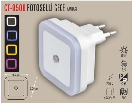 GECE LAMBASI BEYAZ IŞIK  FOTOSELLİ CATA CT-9500