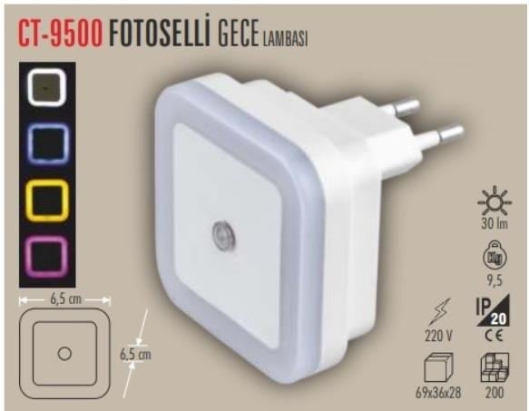 GECE LAMBASI PEMBE IŞIK FOTOSELLİ CATA CT-9500