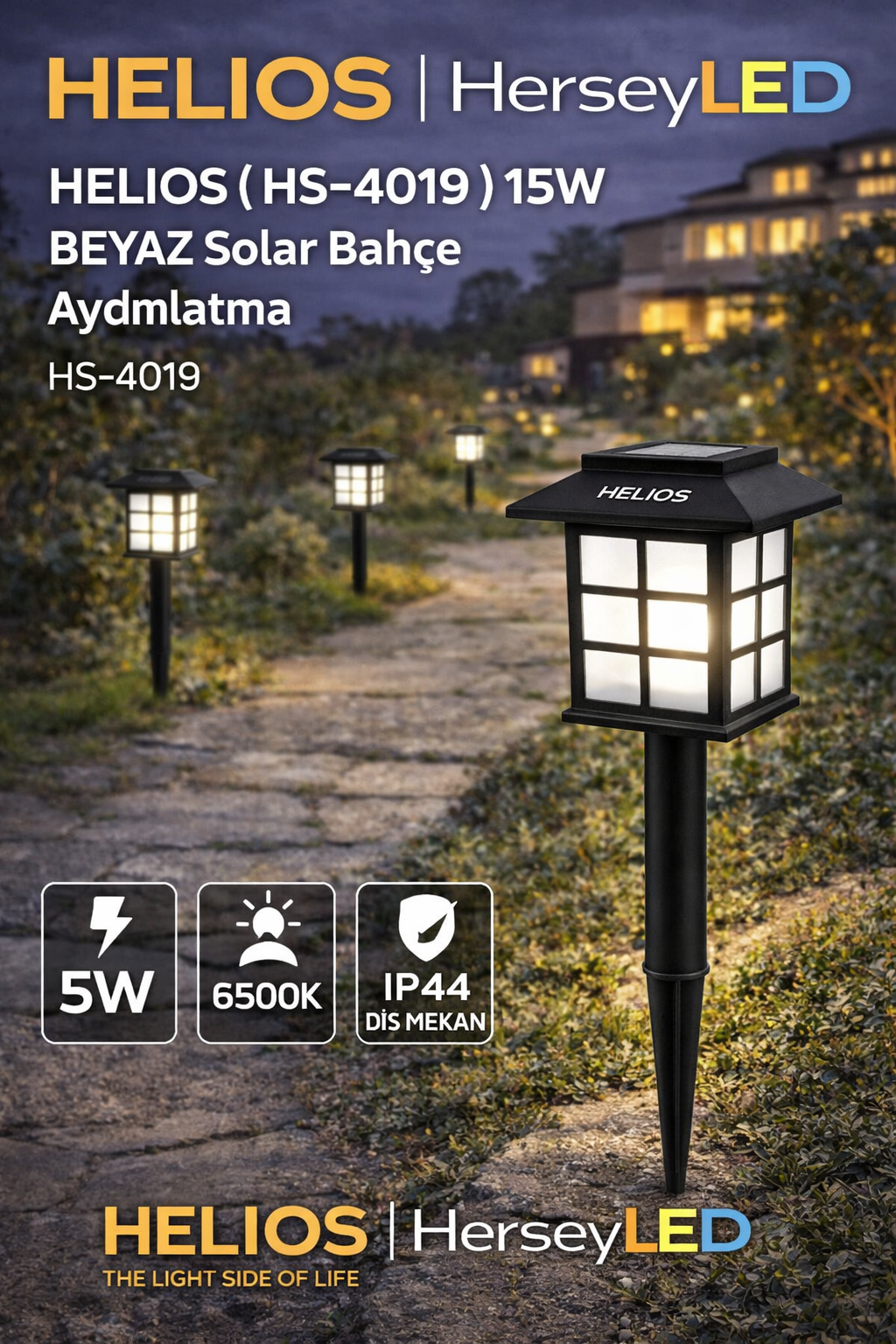 HELİOS ( HS-4019 ) 15W BEYAZ Solar Bahçe Aydınlatma