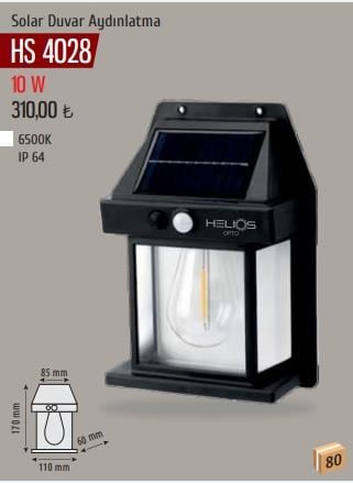 HELİOS 10W Solar Duvar Aplik Beyaz Işık HS-4028