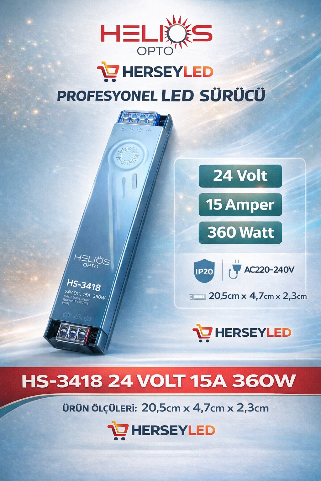 HELİOS HS-3418 24V 15 Amper 360W LED TRAFO